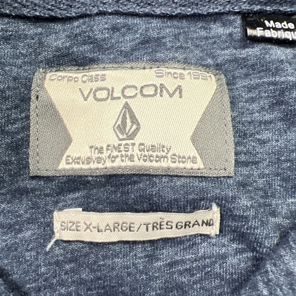 Volcom Hoodie Men XL Heather Blue Paint Splatter Cotton Kangaroo Pocket Pullover